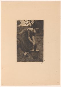 Agricultor lava têxteis em um balde de Willem Witsen (signed by artist)