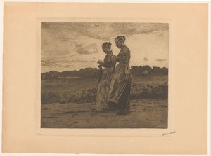 Dois tricotadores de pé numa paisagem em Ede de Willem Witsen (signed by artist)