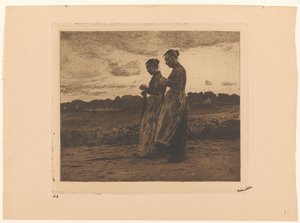 Dois knitters em pé em uma paisagem em Ede de Willem Witsen (signed by artist)