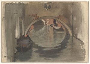 Vista sob uma ponte em arco em Veneza de Willem Arnoldus Witsen