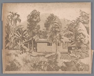Casa com o vulcão Salak(?) ao fundo, Buitenzorg de Willem Arnoldus Witsen