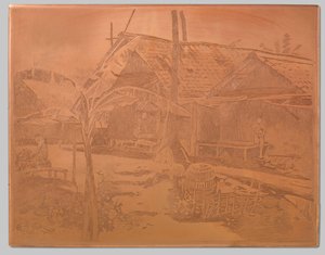 No kampong, pisang árvore em primeiro plano de Willem Arnoldus Witsen