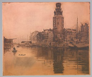 Velho Schans com torre de Montelbaan e barco a remos de Willem Arnoldus Witsen