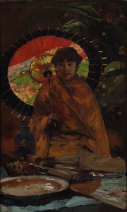Menina com guarda-sol japonês, ca 1899