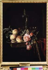 "Natureza morta de rosas e pêssegos" (Rosas e pêssegos) Pintura de Willem van Aelst (1625-c. 1683) 1659 Museu Pushkin, Moscovo de Willem van Aelst