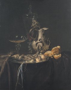 Ainda Vida. Peça de café da manhã com um jarro de prata de Willem van Aelst