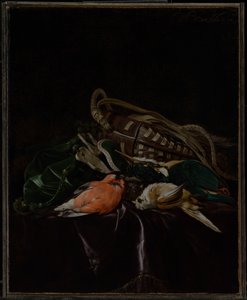 Natureza-morta com aves mortas e saco de caça de Willem van Aelst