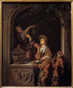 Bolhas de sabão. Pintura de Willem Van Mieris (1662 - 1747)