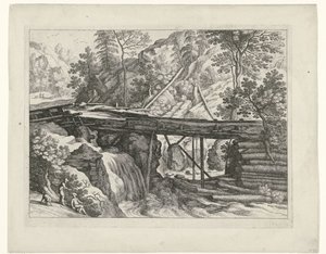 Paisagem de montanha com aqueduto de madeira
Paisagens italianas (título da série) de Willem van Nieulandt (II)