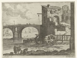 Ponte e moinho de água
Paisagens italianas (título da série) de Willem van Nieulandt (II)