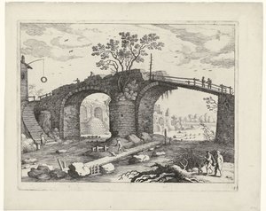 Ponte sobre um rio Paisagens italianas (título da série) de Willem van Nieulandt (II)