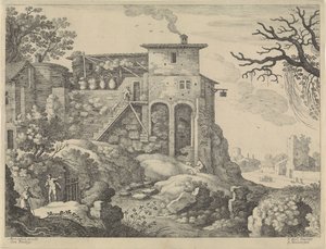 Paisagem italiana com uma pousada de Willem van Nieulandt (II)