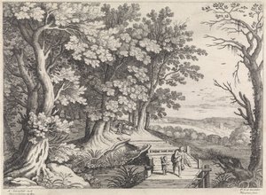 Paisagem com Abraão e Isaac
Paisagens italianas (título da série) de Willem van Nieulandt (II)