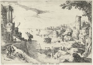 Paisagem com os discípulos em Emaús
Christus castellum Emaus petit (título sobre o objecto)
Paisagens italianas com cenas bíblicas (título da série) de Willem van Nieulandt (II)