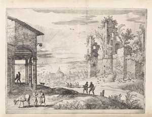 Paisagem com o Bom Samaritano na Pousada Paisagens italianas (título da série) de Willem van Nieulandt (II)