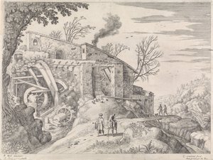 Paisagem com um moinho de água e o Bom Samaritano
Paisagens italianas (título da série) de Willem van Nieulandt (II)