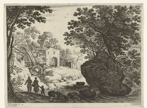 Casal e filho no moinho de água Paisagens italianas (título da série) de Willem van Nieulandt (II)
