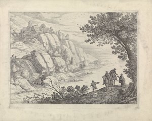 Cavaleiros e mendigos em uma paisagem