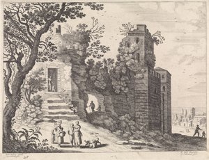 Ruína com um grupo de mulheres e crianças Paisagens italianas (título da série)