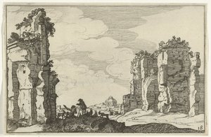 Ruína das Termas de Caracalla Ruínas romanas e paisagens costeiras (série 1) (título da série) de Willem van Nieulandt (II)
