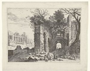 Descanso familiar em frente de uma ruína
Paisagens italianas (título da série) de Willem van Nieulandt (II)