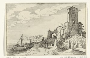 Torre e portão na costa Ruínas romanas e paisagens costeiras (série 1) (título da série) de Willem van Nieulandt (II)