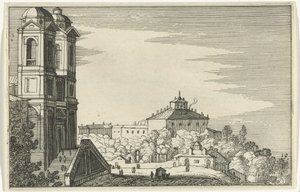 Trinità dei Monti em Roma Romeinse ruïnes en kustlandschappen (série 1) (título da série) de Willem van Nieulandt (II)