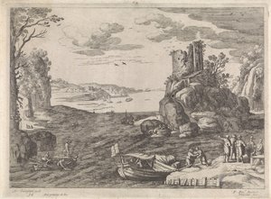 Vários navios numa baía
Paisagens italianas (título da série) de Willem van Nieulandt (II)