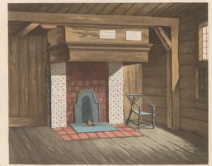 Interior da Casa do Czar Pedro em Zaandam, 1824 A casa habitada pelo czar peeter de groten em Zaandam no ano de 1697 (...) - La maisonnette habitée par le Czar pierre le grand à Zaandam (...) (título no objeto) de Willem van Senus (possibly)