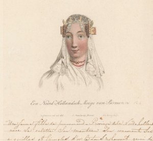 Morada da cabeça de uma rapariga de Purmerend, 1816
A North Holland Girl from Purmerend / Une Jeune fille de purmerend - Province dela Nord-hollande avec sa calotte son manteau son ornament ses aiguilles et epingles d