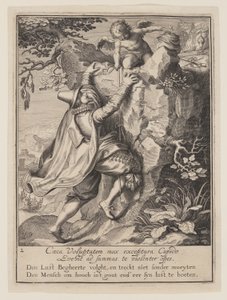 Um jovem a subir uma encosta ajudado pelo Cupido, de Alegoria do mau uso dos bens mundanos de Willem van Swanenburgh
