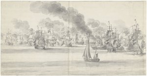 A Batalha de Katwijk (página esquerda), 1653 de Willem van de Velde (I)