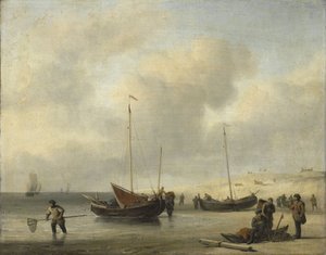 Barcos de pesca em terra (The Shore, Unloading a Fishing Smack) de Willem van de Velde (II)