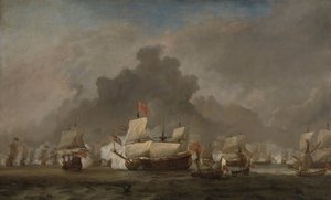 Batalha Naval entre Michiel Adriaensz de Ruyter e o Duque de York no Príncipe Real durante a Batalha de Solebay, 7 de junho de 1672: episódio da Terceira Guerra Anglo-Holandesa