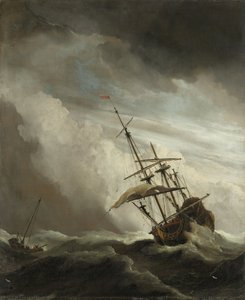 Um navio no alto mar apanhado por um Squall, conhecido como o Gust, 1680