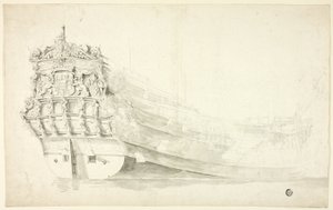 Navio holandês com proa ornamental visto de estibordo