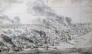 Robert Holmes ateando fogo à frota holandesa em Terschelling