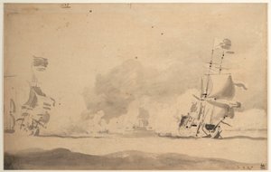 Um navio holandês em perseguição de um navio inglês de Willem van de Velde the Younger