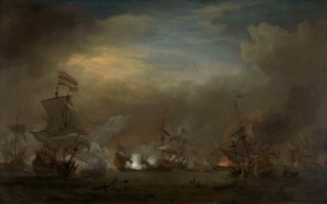 Batalha naval noturna entre Cornelis Tromp no Gouden Leeuw e Sir Edward Spragge no Príncipe Real de Willem van de Velde the Younger