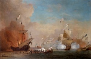 Piratas atacando um navio da Marinha Britânica, século XVII.