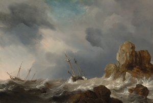 Navios em um vendaval de Willem van de Velde the Younger