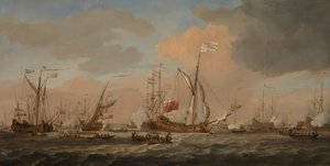 O iate "Mary" chega com a Princesa Mary a Gravesend com uma brisa fresca de Willem van de Velde the Younger