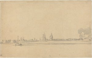 Vista de uma cidade holandesa (Delft?) de Willem van de Velde the Younger