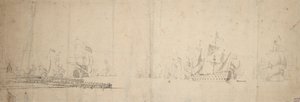 Uma frota holandesa a largar de um cais, c.1665 (grafite, lavagem a cinzento) de Willem van de the Elder Velde