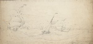 Um esquadrão de retaguarda holandês a ir para barlavento num mar agitado, c.1672 (grafite) de Willem van de the Elder Velde