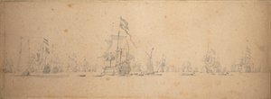 Um conselho de guerra na frota holandesa de Willem van de the Elder Velde