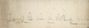 Navios holandeses ancorados ao largo da costa, c.1664 (grafite, lavagem a cinzento) de Willem van de the Elder Velde