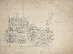 Retrato de um barco francês de dois andares de Willem van de the Elder Velde