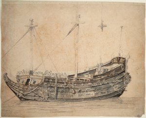 Retrato do "Vrijheid", navio de 50 canhões do Almirantado de Amesterdão, construído em 1651 e explodido em combate em 1676, c.1653 (grafite, lavagem cinzenta, caneta castanha, tinta)