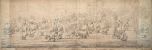 A Batalha de Lowestoft, 3-13 de junho de 1665, c.1674 (grafite, tinta) de Willem van de the Elder Velde